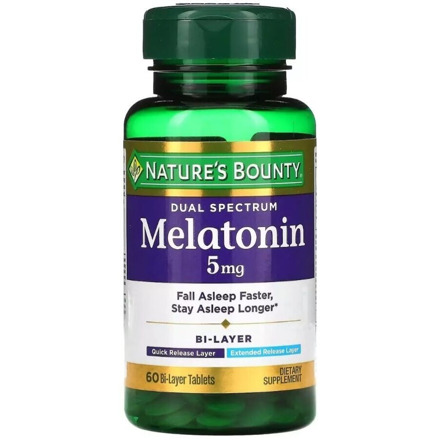 Мелатонин двойного спектра, 5 мг, Melatonin Dual Spectrum, Nature's Bounty, 60 таблеток: цены и характеристики