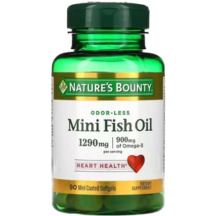 Рыбий жир без запаха, 1290 мг, Odor-Less Mini Fish Oil, Nature's Bounty, 90 гелевых капсул