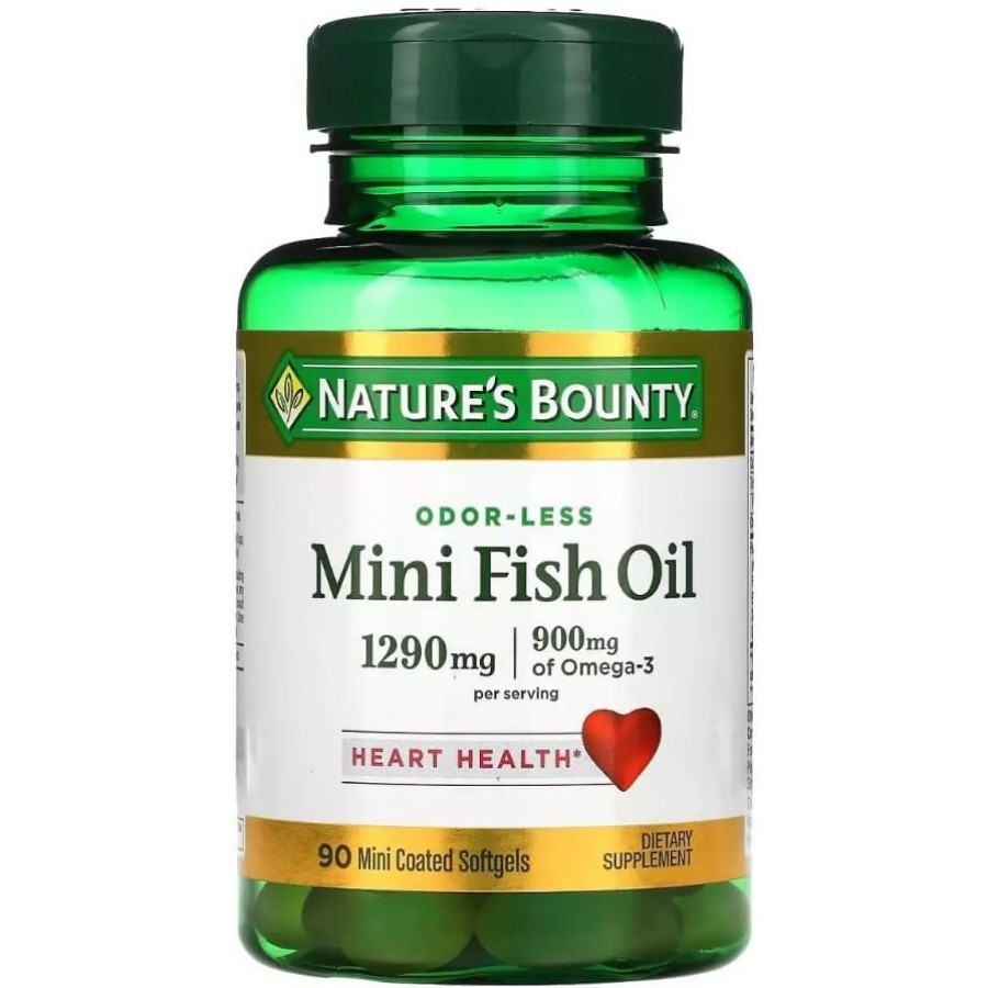 Рыбий жир без запаха, 1290 мг, Odor-Less Mini Fish Oil, Nature's Bounty, 90 гелевых капсул: цены и характеристики