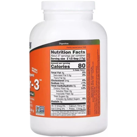 Клетчатка-3, Сертифицированный органический порошок, Certified Organic, Fiber-3, Now Foods, 454 г: цены и характеристики