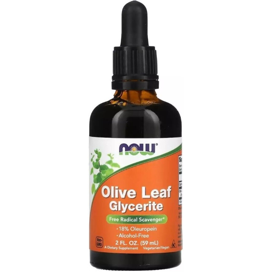 Листя оливи, гліцериновий екстракт у краплях, Olive Leaf Glycerite, Now Foods, 59 мл: ціни та характеристики