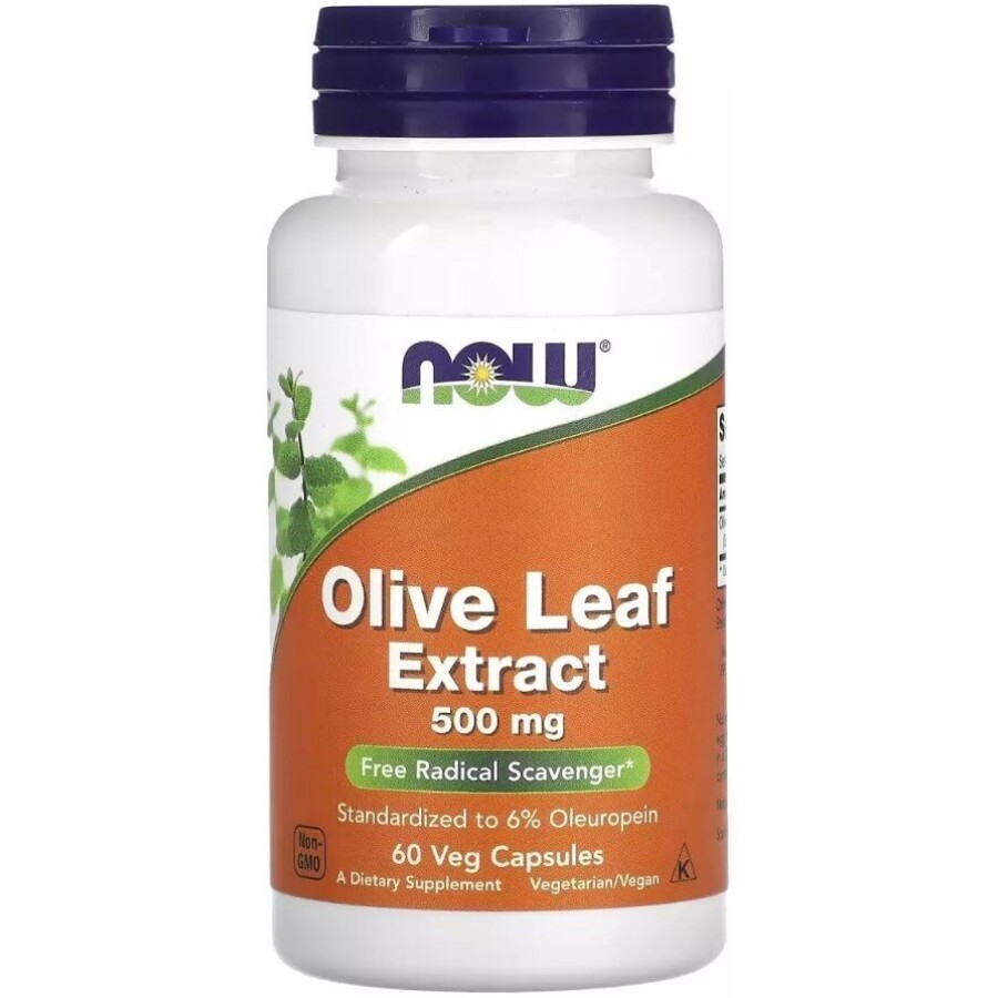 Екстракт листя оливкового дерева, 500 мкг, Olive Leaf Extract, Now Foods, 60 вегетаріанських капсул: ціни та характеристики