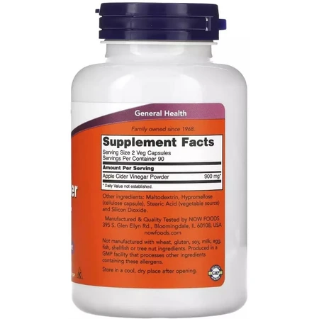 Яблучний оцет, 450 мг, Apple Cider Vinegar, Now Foods, 180 вегетаріанських капсул: ціни та характеристики