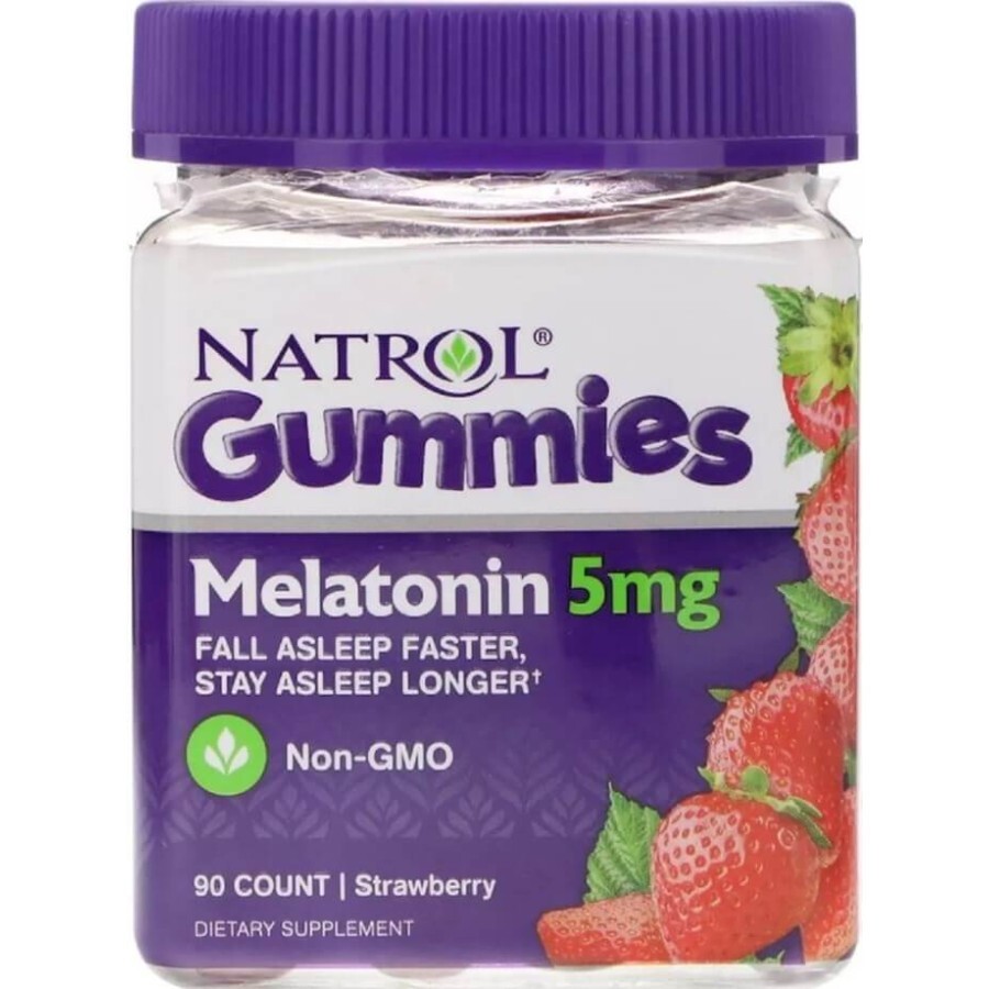 Мелатонін зі смаком полуниці, 5 мг, Natrol, 90 жувальних таблеток: ціни та характеристики