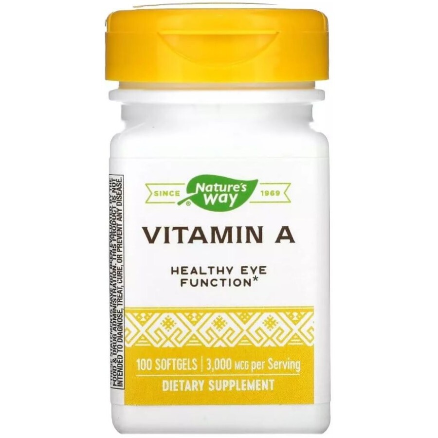 Витамин А 3000 мкг, Vitamin A, Nature's Way, 100 желатиновых капсул: цены и характеристики