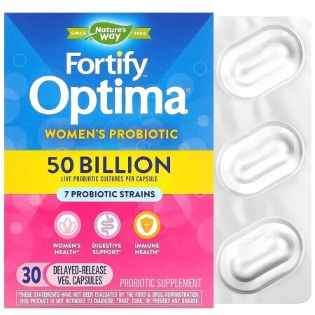 Пробиотики для женщин с отсроченным высвобождением, 50 млрд КОЕ, Fortify Optima, Women's Probiotic, 50 Billion, Nature's Way, 30 вегетарианских капсул