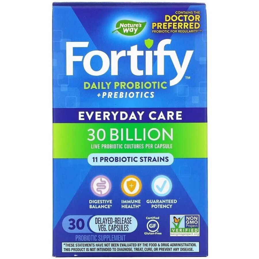 Пробиотики и пребиотик ежедневного применения с отсроченным высвобождением, 30 млрд КОЕ, Fortify, Daily Probiotic+Prebiotics, Nature's Way, 30 вегетарианских капсул: цены и характеристики