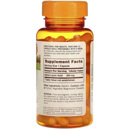 Альфа-липоевая кислота, 600 мг, Alpha Lipoic Acid, Sundown Naturals, 60 капсул: цены и характеристики