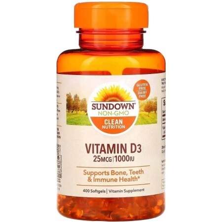 Витамин D3, 1000 МЕ, Vitamin D3, Sundown Naturals, 400 гелевых капсул