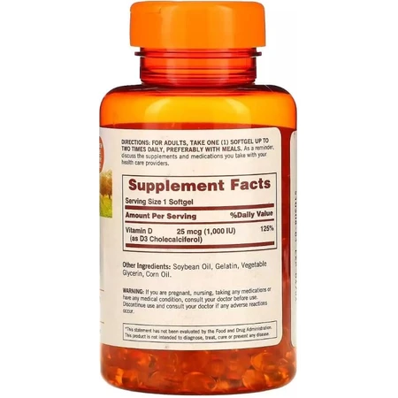 Витамин D3, 1000 МЕ, Vitamin D3, Sundown Naturals, 400 гелевых капсул: цены и характеристики