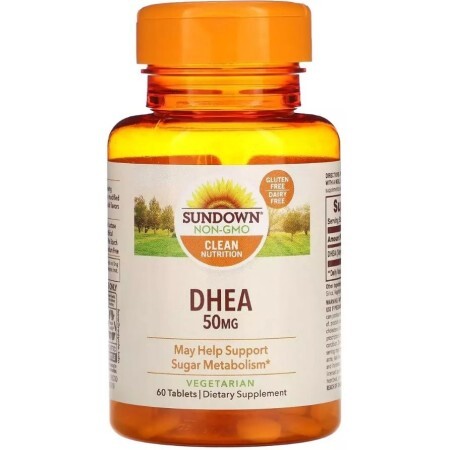 Дегідроепіандростерон, 50 мг, DHEA, Sundown Naturals, 60 таблеток