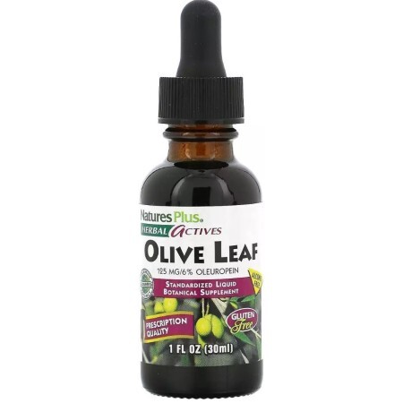 Листя оливи, екстракт у краплях без спирту, Olive Leaf, Natures Plus, 30 мл
