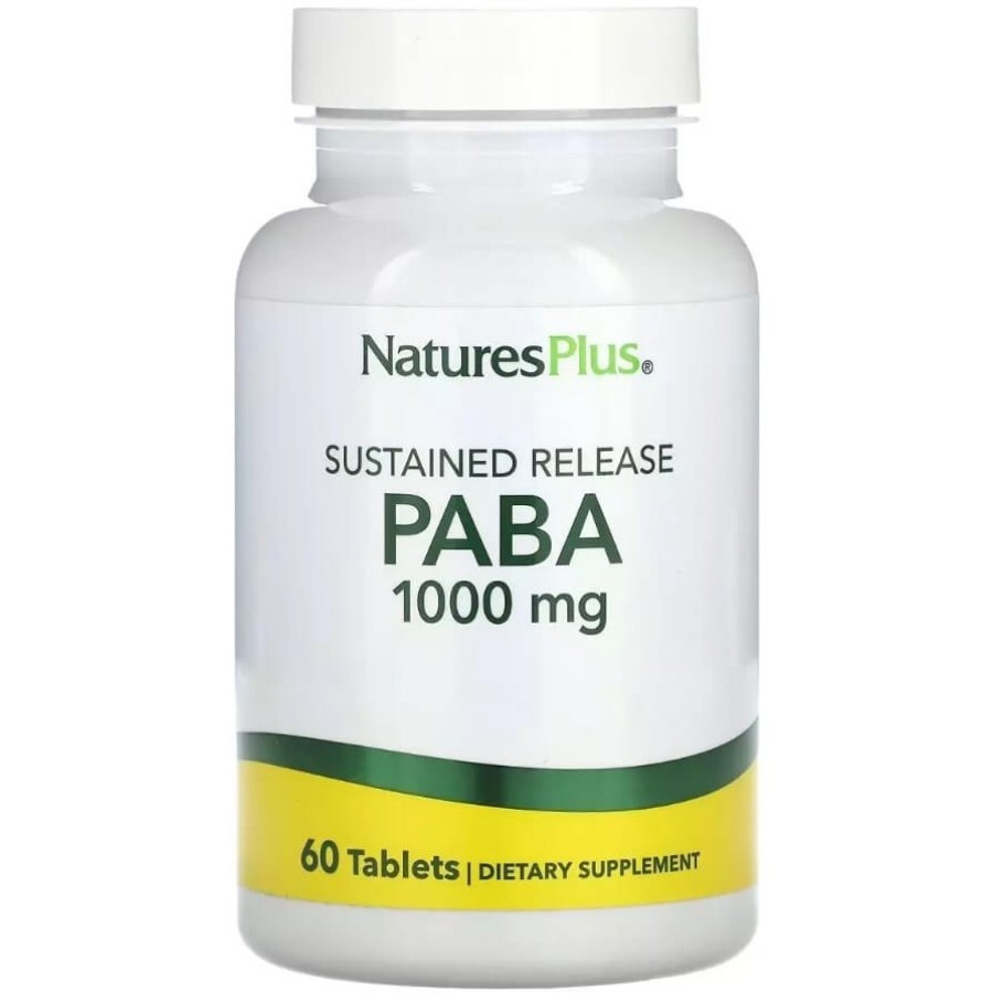 Пара-Аминобензойная Кислота пролонгированного действия (ПАБК), 1000 мг, PABA, Natures Plus, 60 таблеток: цены и характеристики