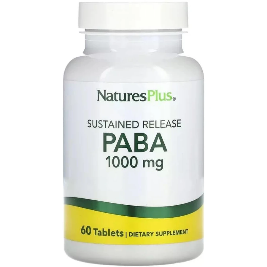 Пара-Аминобензойная Кислота пролонгированного действия (ПАБК), 1000 мг, PABA, Natures Plus, 60 таблеток: цены и характеристики