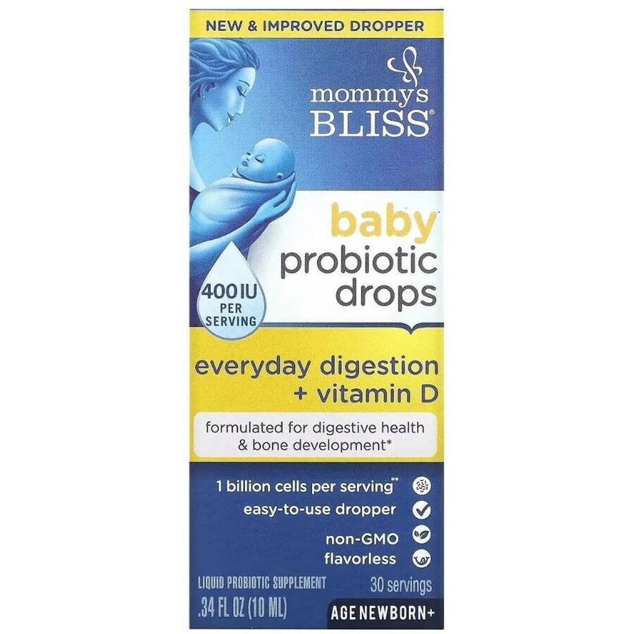 Пробіотик із вітаміном D у краплях для новонароджених, 400 МО, Baby Probiotic Drops+Vitamin D, Mommy's Bliss, 10 мл: ціни та характеристики