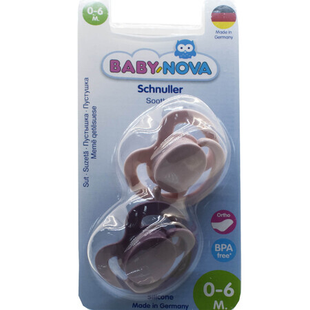 Пустышка силиконовая Baby-Nova ортодонтическая с кольцом для девочки размер 1 упаковка 2 шт
