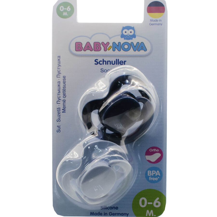 Пустышка силиконовая Baby-Nova ортодонтическая с кольцом для мальчика размер 1 упаковка 2 шт: цены и характеристики