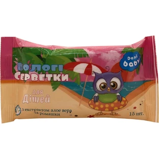Серветки вологі для дітей Dani Baby з екстрактом ромашки та алое вера 15 шт
