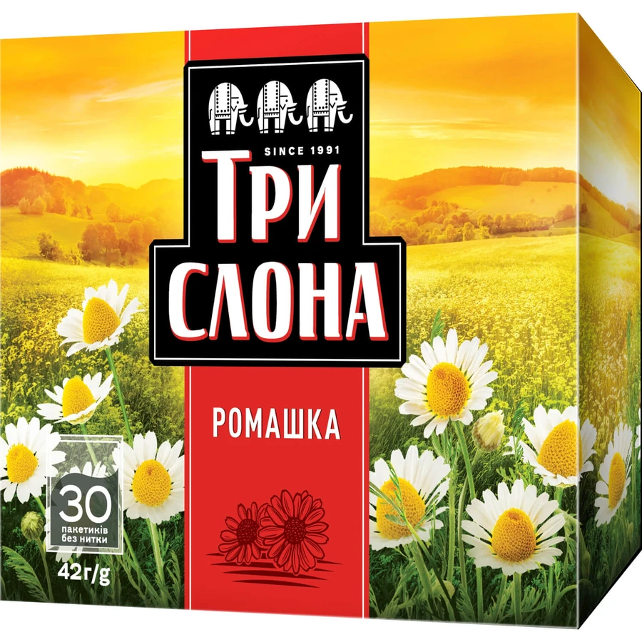 Чай квітковий Три Слона Ромашка у фільтр-пакетах по 1,4 г №30: ціни та характеристики