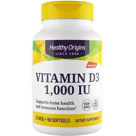 Дієтична добавка Healthy Origins Вітамін Д3, 1000 МО, 90 капсул