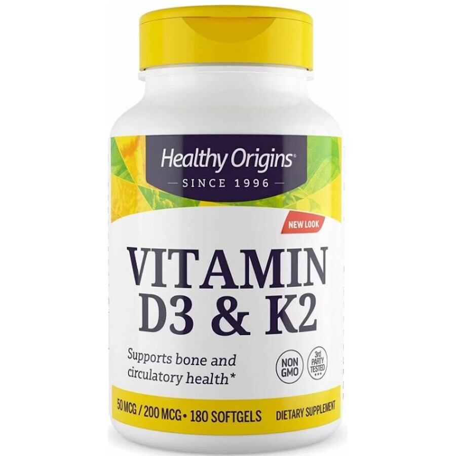 Дієтична добавка Healthy Origins Вітамін Д3 і К2, 180 гелевих капсул: ціни та характеристики