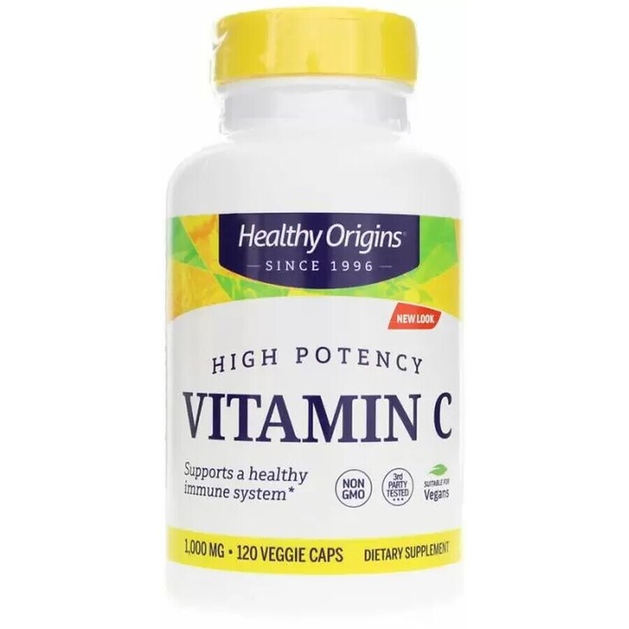 Диетическая добавка Healthy Origins Витамин С (L-аскорбиновая кислота), 1000 мг, 120 вегетарианских капсул: цены и характеристики
