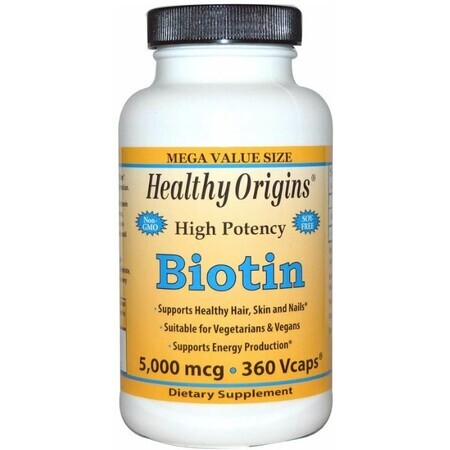 Диетическая добавка Healthy Origins Биотин, 5000 мкг, 360 вегетарианских капсул