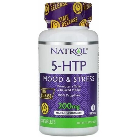 Дієтична добавка Natrol 5-гідрокситриптофан TR, 200 мг, 30 таблеток