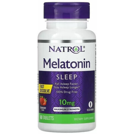Диетическая добавка Natrol Мелатонин быстрого высвобождения, вкус клубники, 10 мг, 60 таблеток