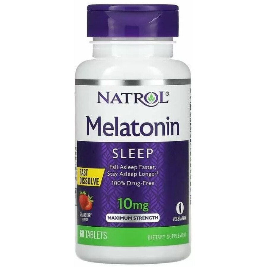Дієтична добавка Natrol Мелатонін швидкого вивільнення, смак полуниці, 10 мг, 60 таблеток: ціни та характеристики