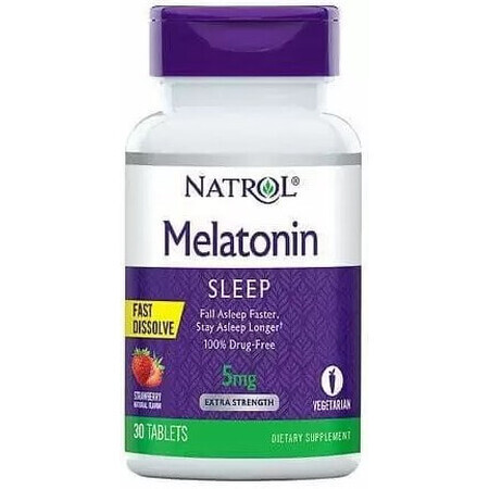 Дієтична добавка Natrol Мелатонін швидкорозчинний, смак полуниці, 5 мг, 30 таблеток