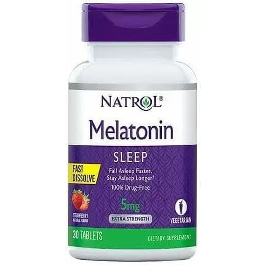 Дієтична добавка Natrol Мелатонін швидкорозчинний, смак полуниці, 5 мг, 30 таблеток: ціни та характеристики