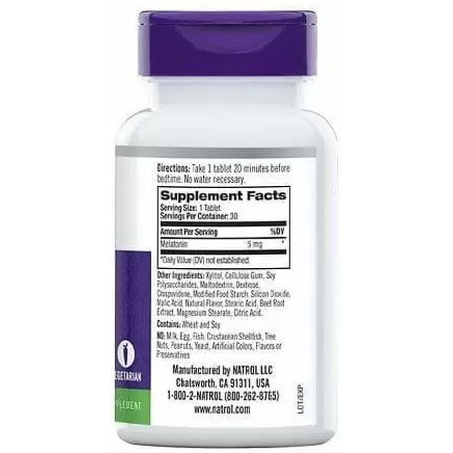 Дієтична добавка Natrol Мелатонін швидкорозчинний, смак полуниці, 5 мг, 30 таблеток: ціни та характеристики