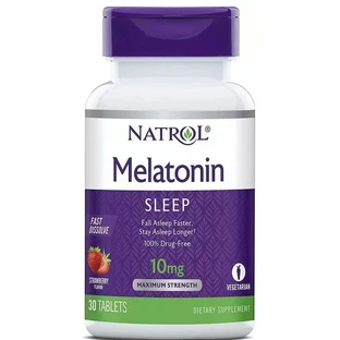 Диетическая добавка Natrol Мелатонин, Мелатонин быстрорастворимый, вкус клубники, 10 мг, 30 таблеток