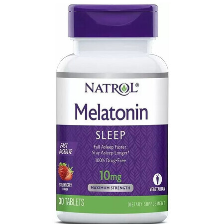 Дієтична добавка Natrol Мелатонін, Мелатонін швидкорозчинний, смак полуниці, 10 мг, 30 таблеток