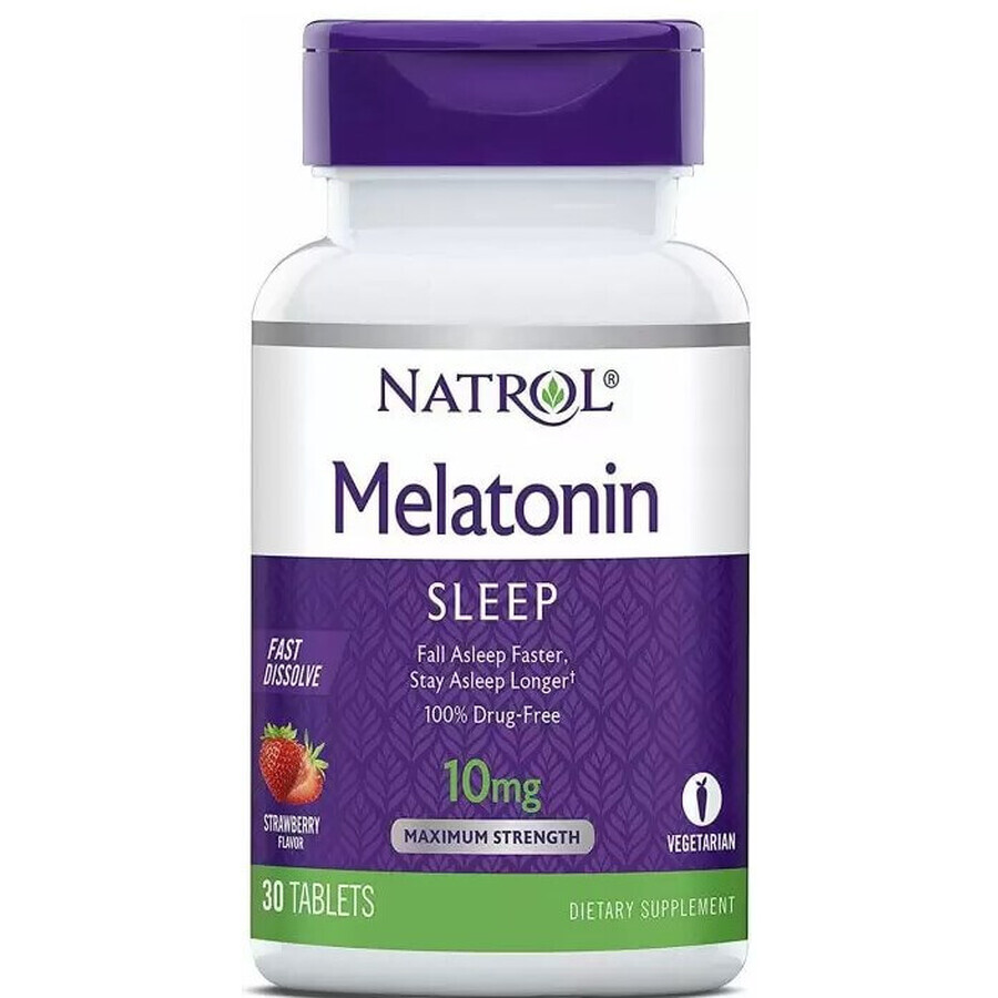 Диетическая добавка Natrol Мелатонин, Мелатонин быстрорастворимый, вкус клубники, 10 мг, 30 таблеток: цены и характеристики