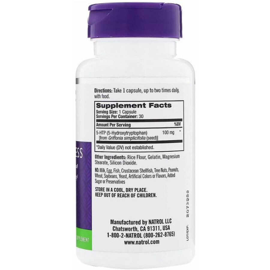 Дієтична добавка Natrol 5-гідрокси L-триптофан, 100 мг, 30 капсул: ціни та характеристики