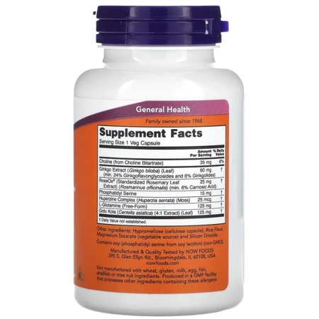 Диетическая добавка Now Foods Витамины для памяти, 120 вегетарианских капсул: цены и характеристики