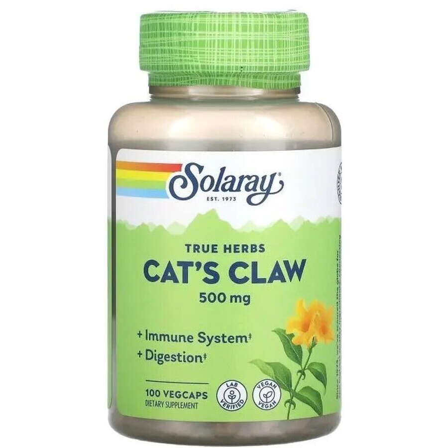 Дієтична добавка Solaray Котячий кіготь, екстракт кори, 500 мг, 100 капсул: ціни та характеристики