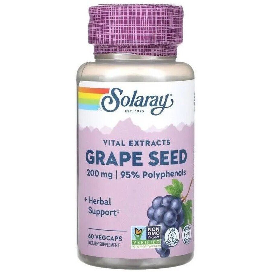 Дієтична добавка Solaray Екстракт виноградних кісточок, 200 мг, 60 вегетаріанських капсул: ціни та характеристики