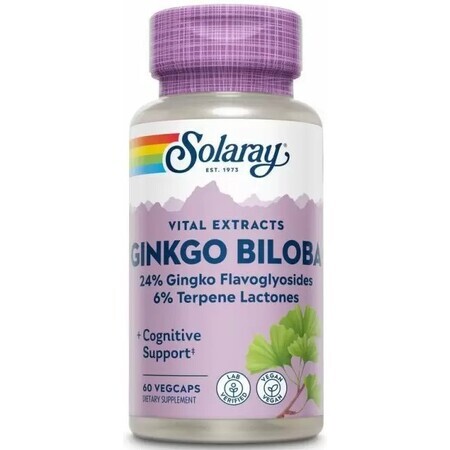 Дієтична добавка Solaray Гінкго білоба, 60 мг, 60 вегетаріанських капсул