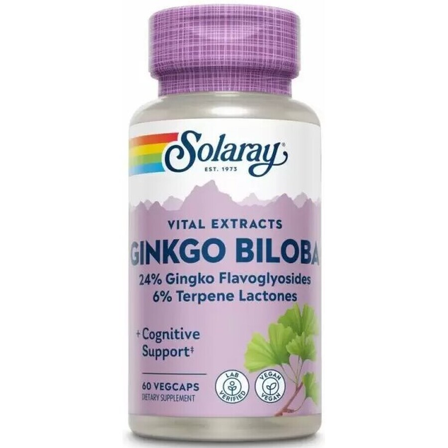 Дієтична добавка Solaray Гінкго білоба, 60 мг, 60 вегетаріанських капсул: ціни та характеристики