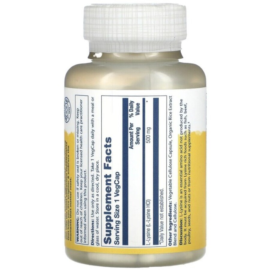 Дієтична добавка Solaray L-лізин, 500 мг, 120 капсул: ціни та характеристики