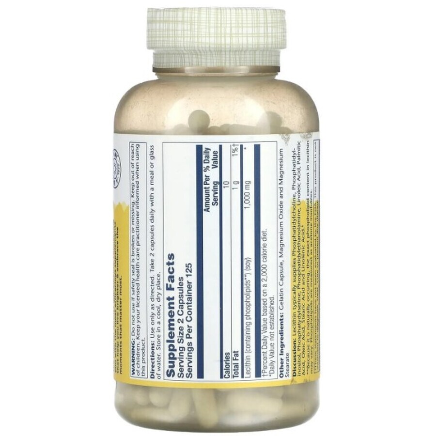 Диетическая добавка Solaray Лецитин из сои, 1000 мг, 250 капсул: цены и характеристики