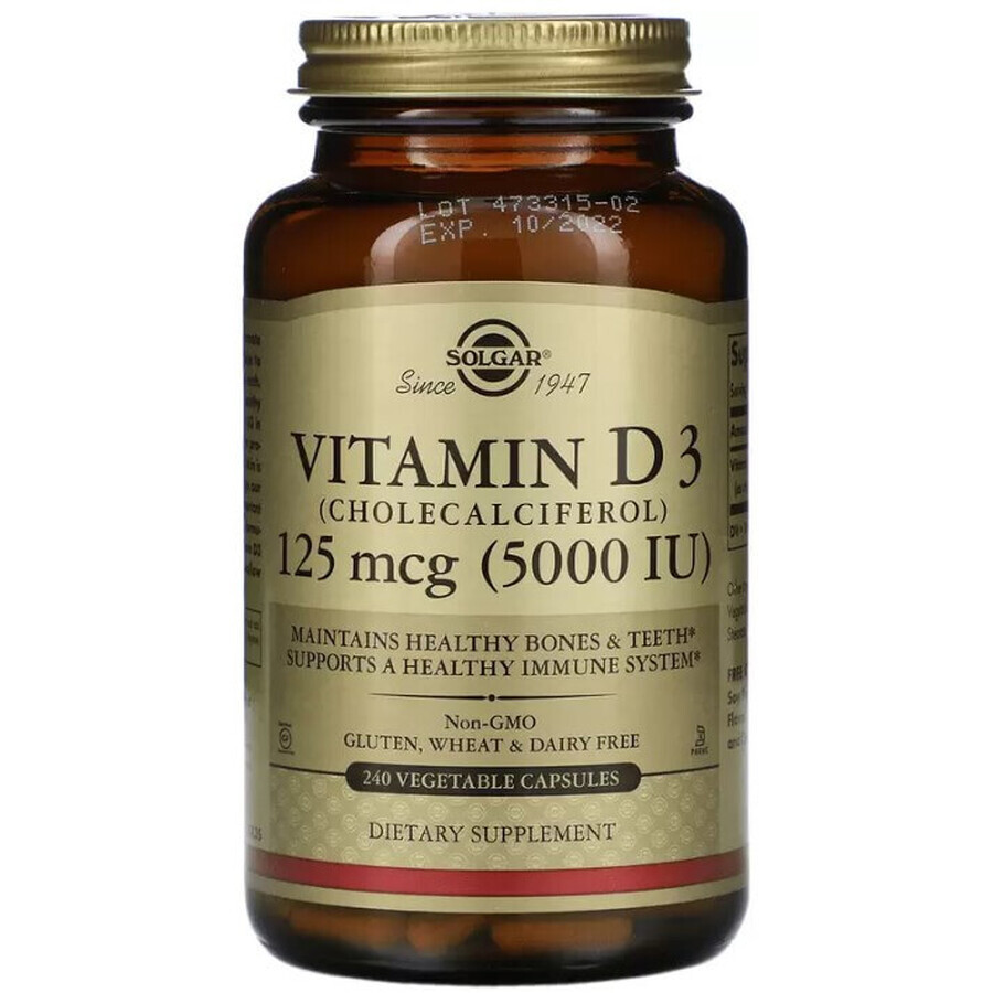 Диетическая добавка Solgar Витамин Д3, 5000 МЕ, 240 вегетарианских капсул: цены и характеристики