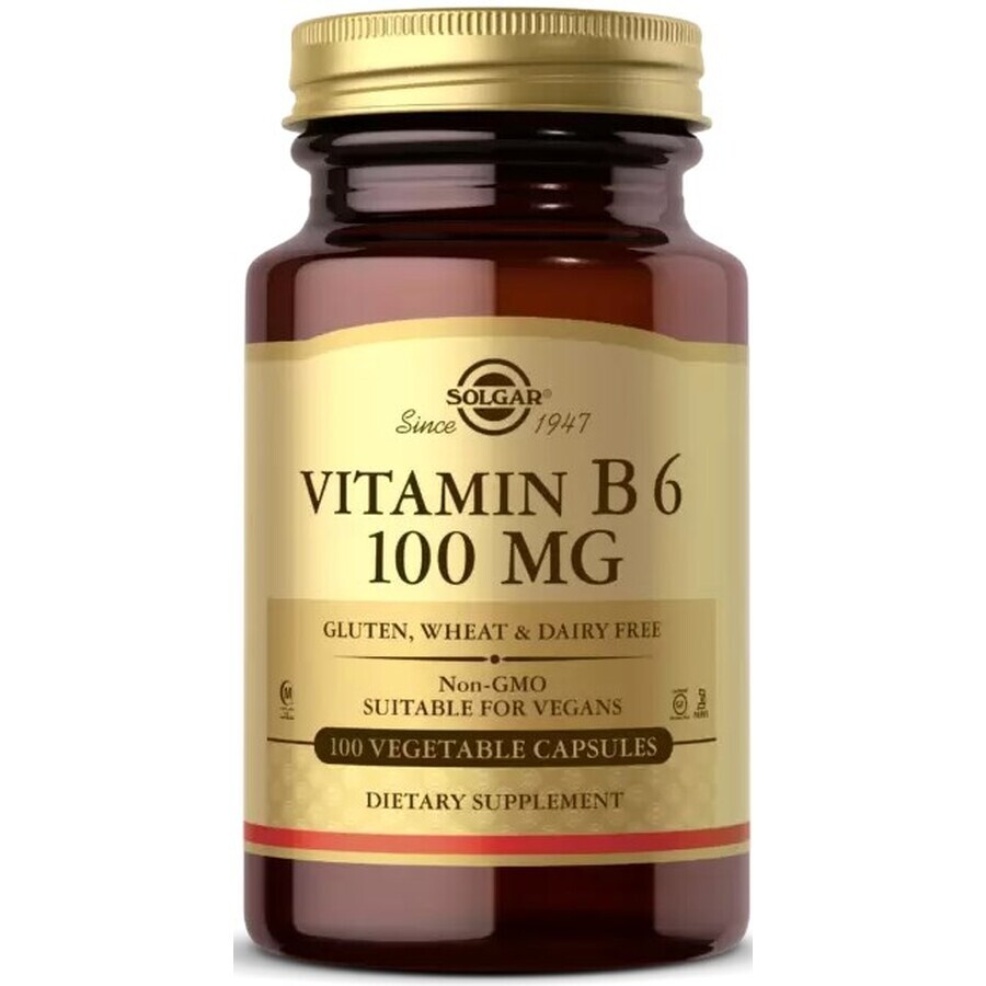 Дієтична добавка Solgar Вітамін В6, 100 мг, 100 вегетаріанських капсул: ціни та характеристики