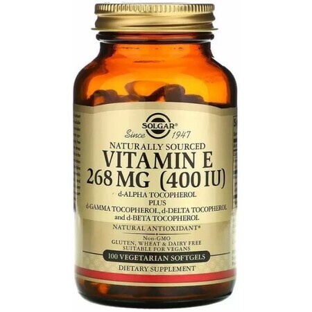 Дієтична добавка Solgar Вітамін Е, 268 мг (400 МО), 100 вегетаріанських капсул