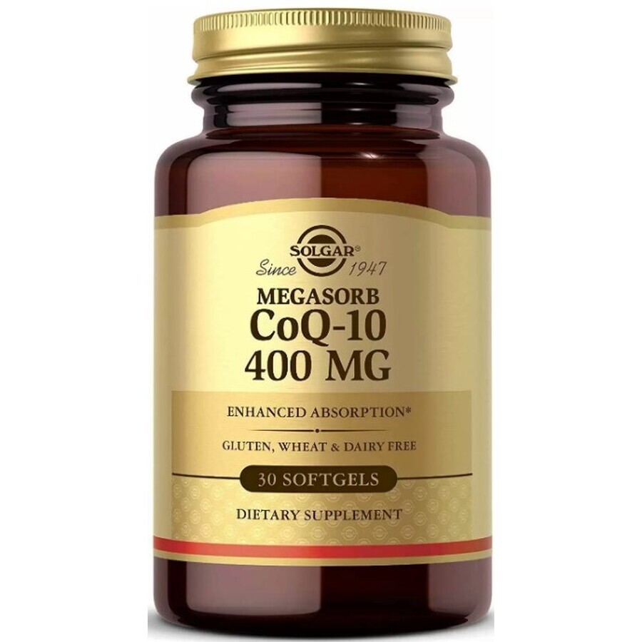 Дієтична добавка Solgar Коензим Q10, 400 мг, 30 гелевых капсул: ціни та характеристики