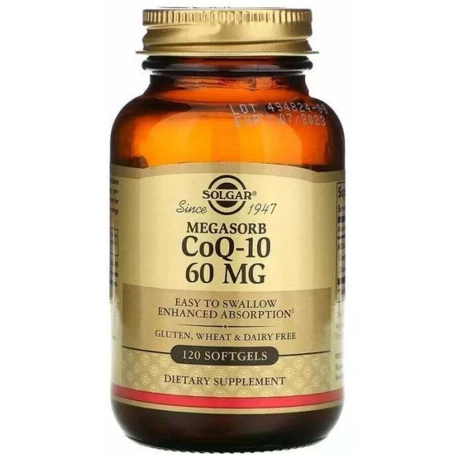Дієтична добавка Solgar Коензим Q10 Мегасорб, 60 мг, 120 гелевих капсул: ціни та характеристики