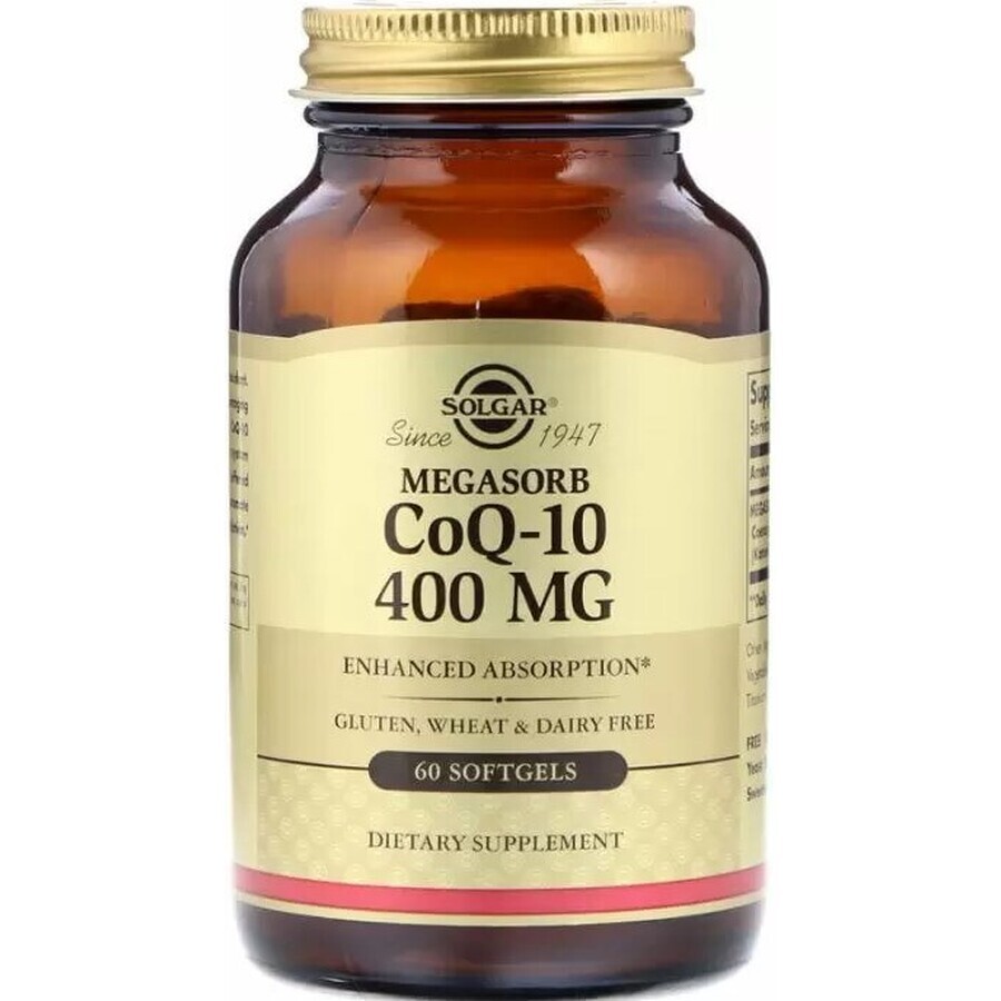 Дієтична добавка Solgar Коензим Q10, 400 мг, 60 гелевих капсул: ціни та характеристики